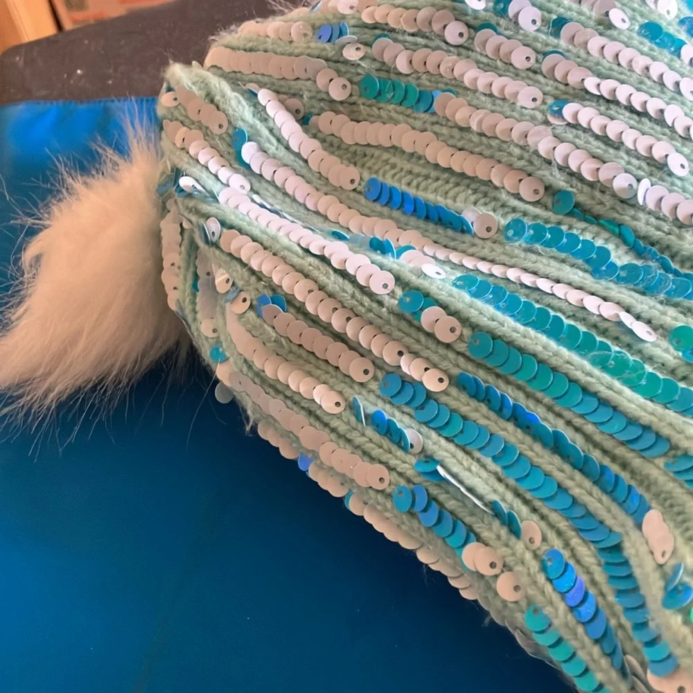 FINAL MARKDOWN Justice Sequin Blue and White Winter Hat